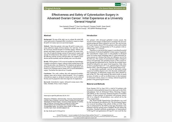 Effectiveness and Safety of Cytoreduction Surgery in Advanced Ovarian Cancer: Initial Experience at a University General Hospital