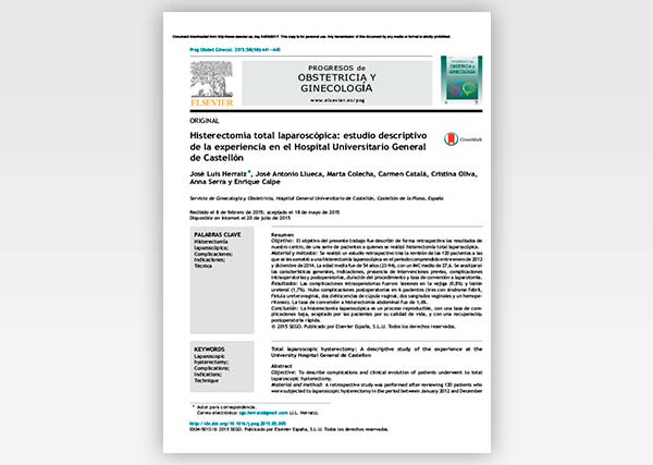 Histerectomía total laparoscópica: Estudio descriptivo de la experiencia en el Hospital Universitario General de Castellón