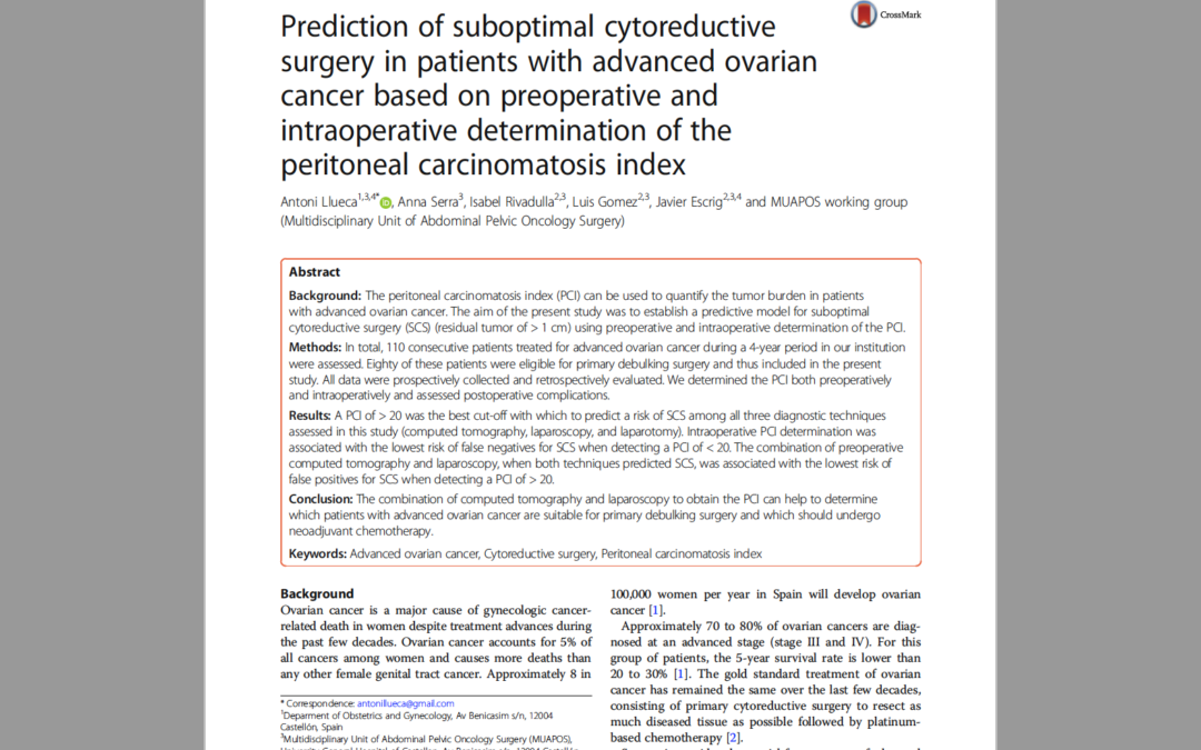 Prediction of suboptimal cytoreductive surgery in patients with advanced ovarian cancer based on preoperative and intraoperative determination of the peritoneal carcinomatosis index
